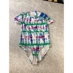 DSG Girls Short Sleeve One Piece Swimsuit Tide Dye Multi UV 50+ Size Medium NWT